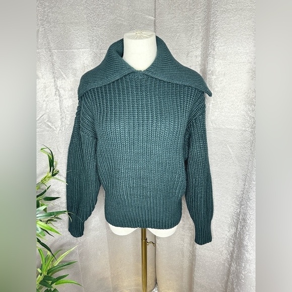 NEW H&M Women’s Peter Pan Collar Rib-Knit Sweater in Green Sz XS - Picture 2 of 11